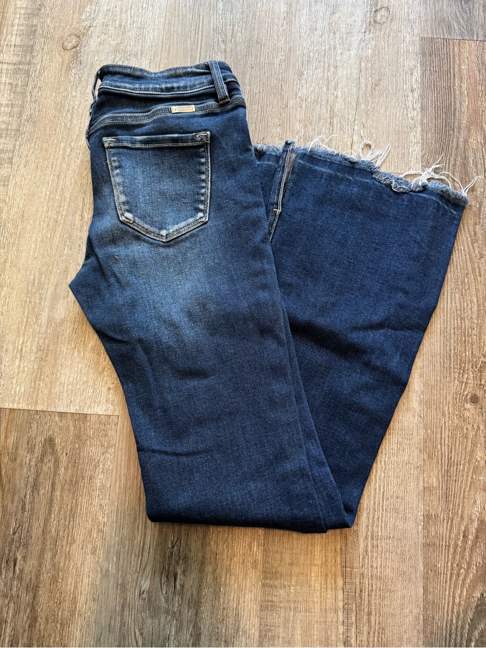 KanCan Dark Blue Frayed Hem Wide Leg Jeans